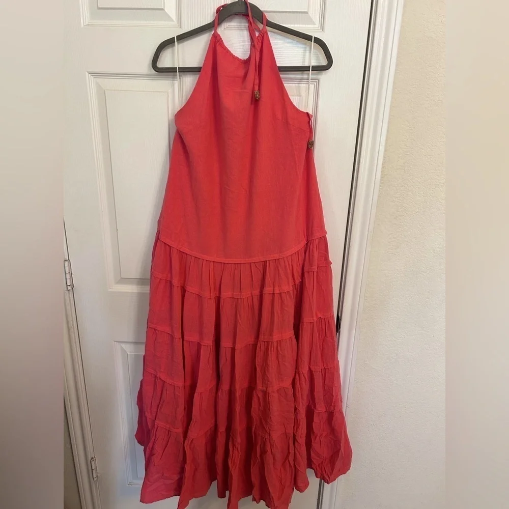 NWOT FREE PEOPLE, Somewhere Sunny Drop Waist Maxi, Large in Radiant (Coral) - Picture 7 of 9